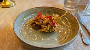 Potato and onion bhaji with other lovely stuff at Bonboon in Amsterdam