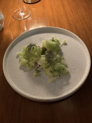 Frozen cucumber granita - a great unexpected surprise   at Bonboon in Amsterdam