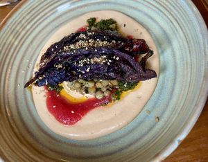 Main course with red cabbage and lentils. The tahin made the dish a bit too bitter at Bonboon in Amsterdam