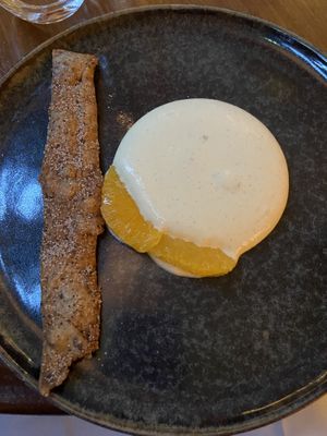 Dessert with vanilla mousse and coffee cookie. Tasty, but the cookie was a bit dry at Bonboon in Amsterdam