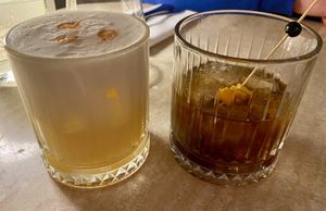 Amaretto sour (the best) and Old fashioned (strong)  at Bonboon in Amsterdam