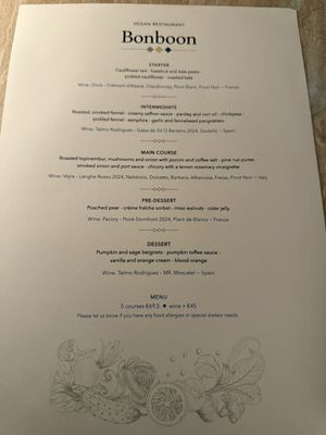 Menu from march 2026  at Bonboon in Amsterdam