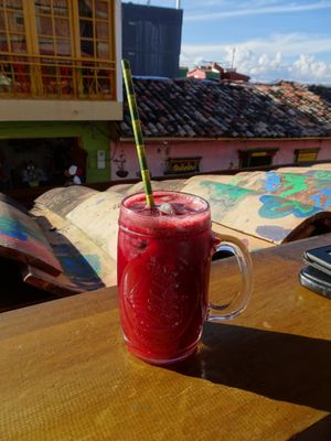 freshly pressed juice at Namaste Vegan Food in Guatape