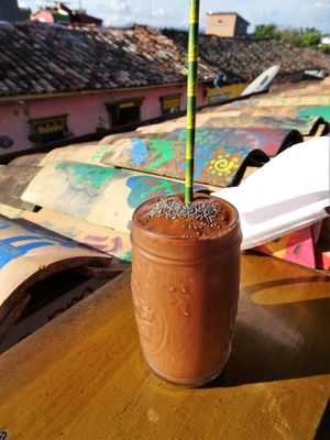 chocolate banana smoothie at Namaste Vegan Food in Guatape