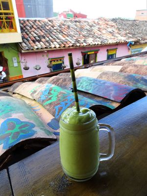 smoothie with avocado, lulu, cucumber and a touch of panela at Namaste Vegan Food in Guatape