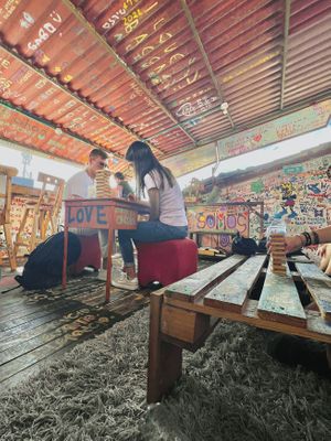 Upstairs dining area  at Namaste Vegan Food in Guatape