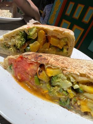 empanada inside at Namaste Vegan Food in Guatape