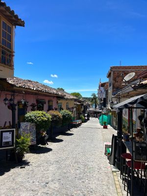 the view from the table at Namaste Vegan Food in Guatape