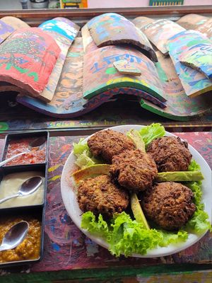 fried zucchini balls at Namaste Vegan Food in Guatape