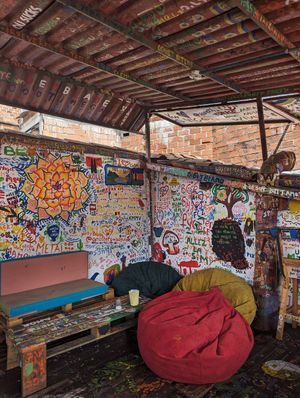 Upstairs at Namaste Vegan Food in Guatape