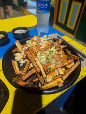 Fritas, quite a big plate ! So yummy at Namaste Vegan Food in Guatape