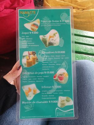 Menú at Namaste Vegan Food in Guatape