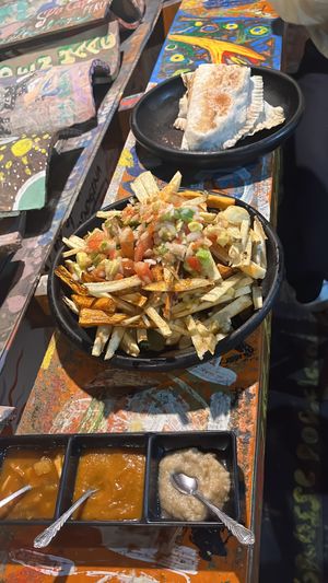 Fries and empanada   at Namaste Vegan Food in Guatape