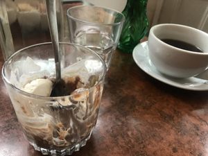 Halfway through brownie and ice cream at Bonnington Cafe in South West London