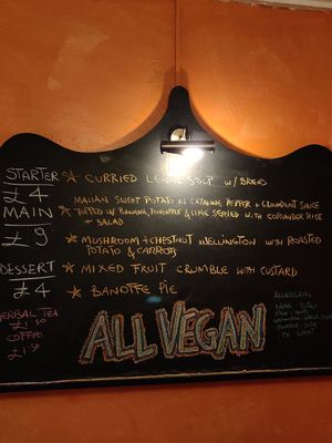 Daily menu on the blackboard at Bonnington Cafe in South West London