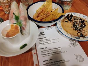 Rojak Party supper club's miso hummus, and gado gado roll starters at Bonnington Cafe in South West London