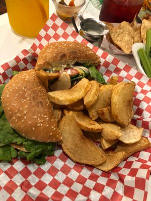 Veggie Burger and Fries was perfect , so yummy at Belenty's Love in Granbury