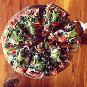 Victory Garden with Miyokos Mozzarella - perfection! at Creekside Pizza & Taproom in San Anselmo