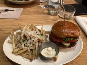Impossible burger and truffle fries at Earls in Denver