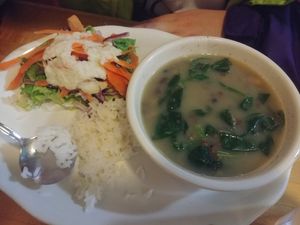 Vegan soup, salad and rice at Himal Chuli in Madison
