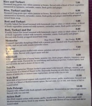Veg menu at Himal Chuli in Madison
