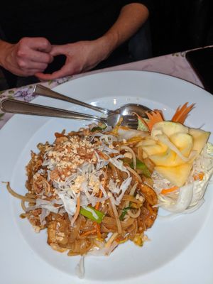 Pad Thai without egg, made with rice noodles at Thai Boran in Derby