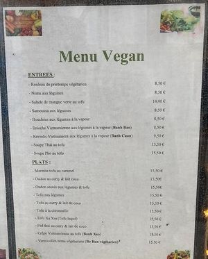 Separate vegan menu at Au Vietnam in Paris