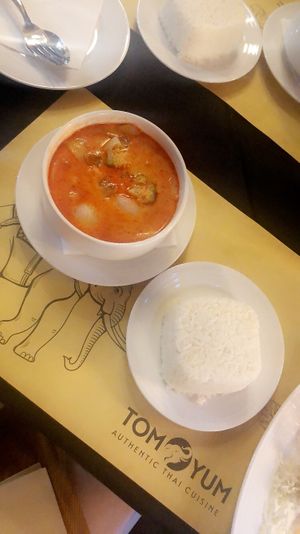 Massaman curry with jasmine rice  at Tom Yum in Budapest