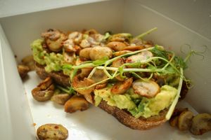 avocado sourdough sandwich with mushrooms at The Urban Garden in Vilnius