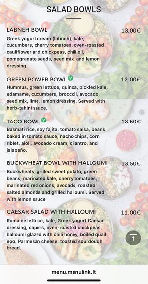 Menu accessed by qr code    at The Urban Garden in Vilnius