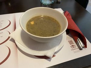 The tasty mushroom soup.  at Vegehop in Zagreb