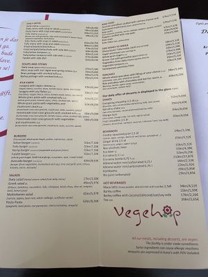 Menu  at Vegehop in Zagreb