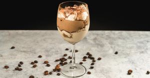 Tiramisu

(chickpea flour, soy milk, coconut oil, cashew nuts, vegan whipped cream, rum aroma, coffee)
 at Vegehop in Zagreb