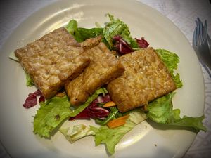 Pan fried tempeh  at Vegehop in Zagreb