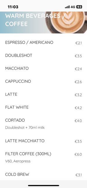 Lots of coffee options   at Vegehop in Zagreb