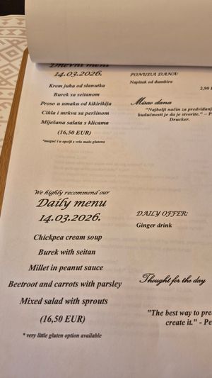 Menu at Vegehop in Zagreb