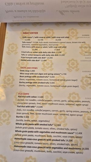 Menu at Vegehop in Zagreb