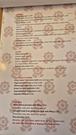 Menu at Vegehop in Zagreb