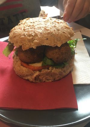 Falafel burger at Vegehop in Zagreb