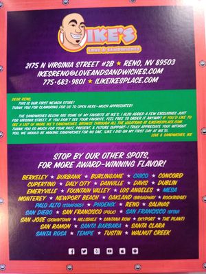 Menu at Ike's - N Virginia St in Reno