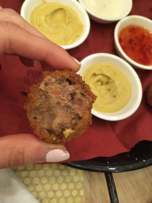 Vegan bitterballen to dip in mustard! at Café Het Gegeven Paard in Utrecht