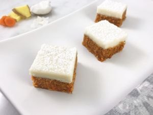 Want to get your serving of vegetables from your dessert? Then try these incredibly moist, flavorful carrot cake squares with creamy coconut frosting... not too sweet but just right!

If you are looking for a treat that helps you stay in shape and operating at your best, then look no further because these treats are completely raw, vegan, paleo, keto, non-gmo, gluten-free and sugar-free... just simply good for you!
 at Heidis Feel Good Foods in Clearwater