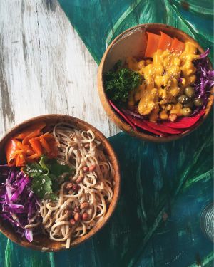 Pad Thai and Buddha bowl  at Cafe Bodhi in Hikkaduwa
