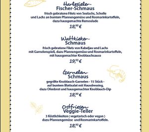 Seves vegeterian (vegetarisch) or vegan random items wirh fried vegetables and baked potatoes at Wattkieker in Wittmund