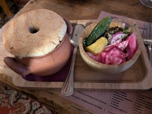 Qotnit - beans and pickled veggies at Gruzie in Prague