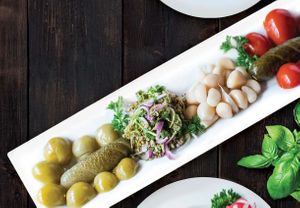 Selection of Marinated (pickled) vegetables - Georgian style cucumber,
cabbage, green and red tomato, garlic, djondjoli. at Gruzie in Prague