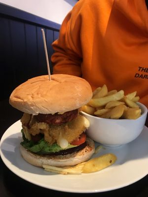 Burger & chips  at The Grizzly Vegan  in Southend-on-sea