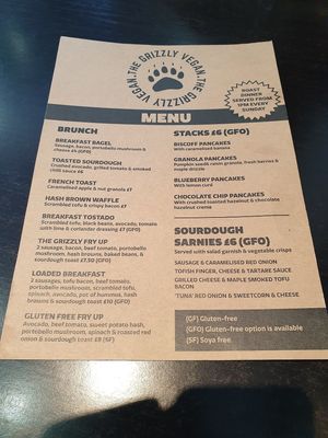 So many brunch options! at The Grizzly Vegan  in Southend-on-sea