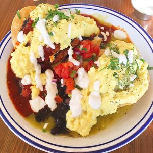 Vegan scrambled eggs, vegan chorizo, cashew cream at Wooden Spoon in San Francisco