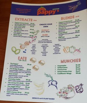Menu!! at Pappy's Juice Bar in Hawthorne